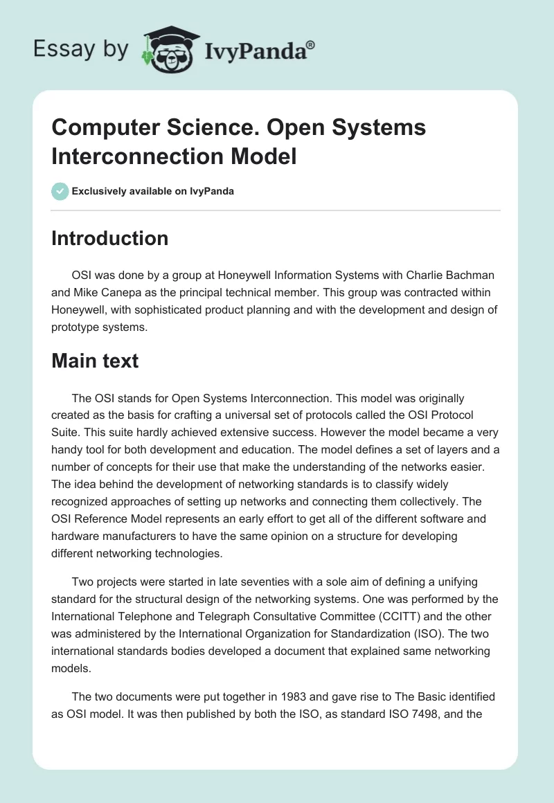 Computer Science. Open Systems Interconnection Model. Page 1