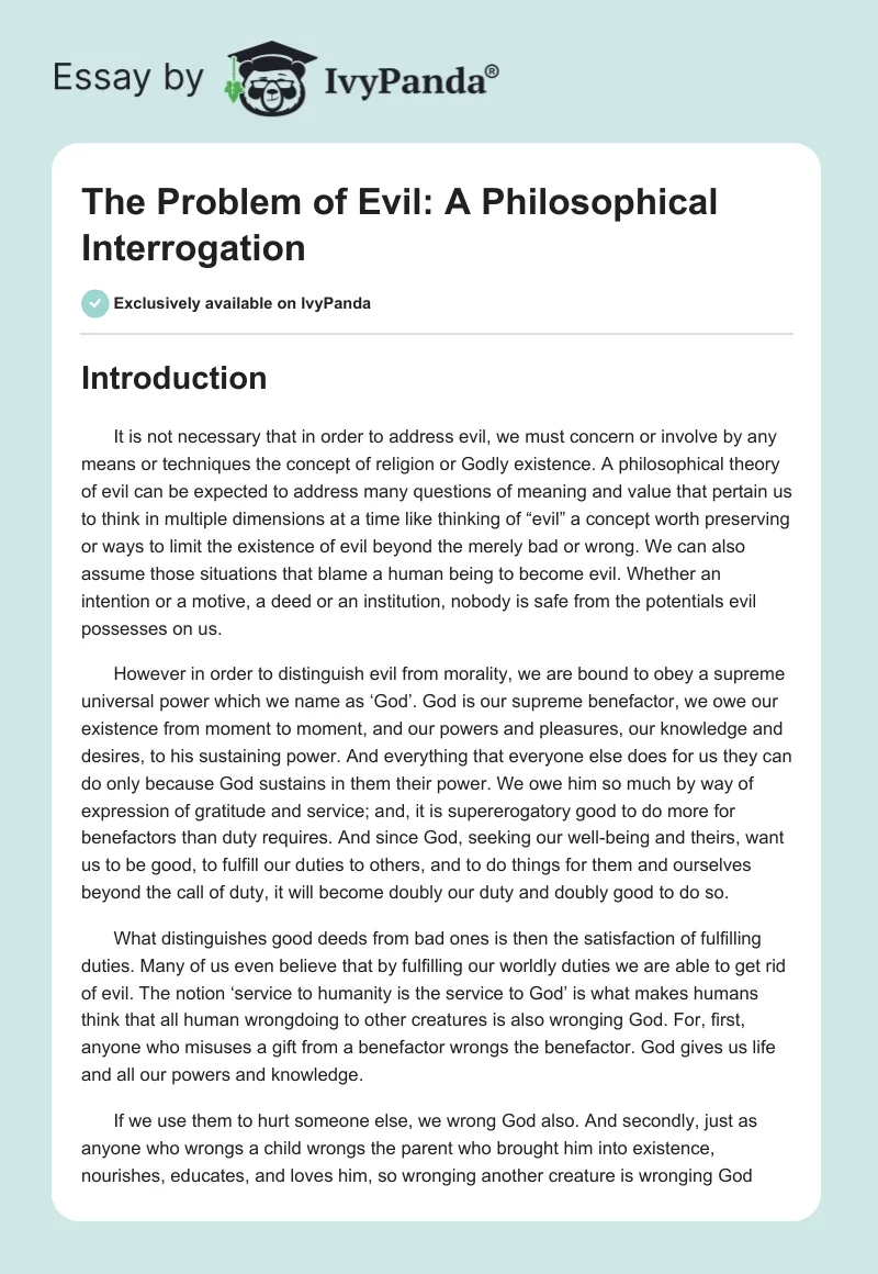 The Problem of Evil: A Philosophical Interrogation. Page 1