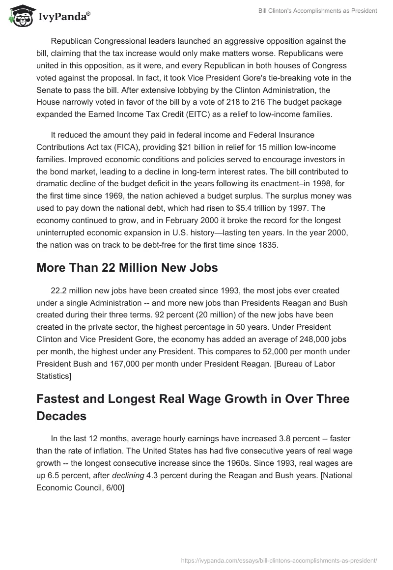 Bill Clinton's Accomplishments as President. Page 2