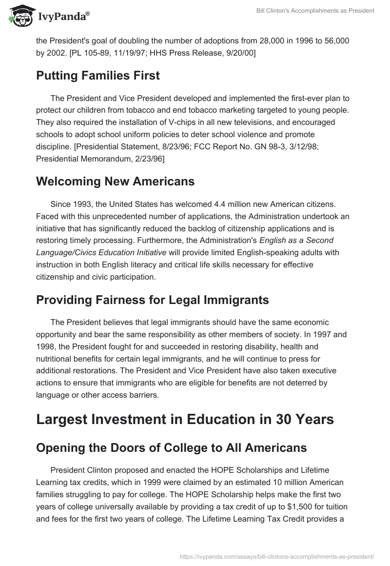 Bill Clinton's Accomplishments as President. Page 5