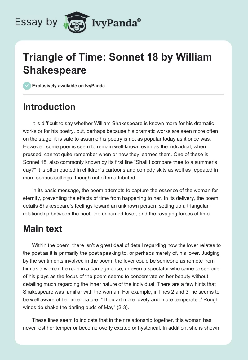 Triangle of Time: Sonnet 18 by William Shakespeare. Page 1