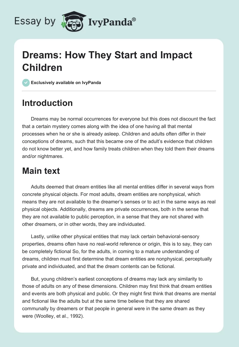 Dreams: How They Start and Impact Children. Page 1
