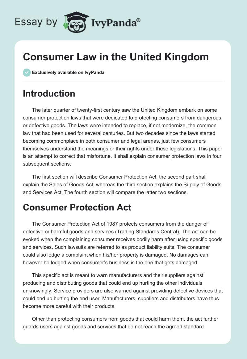 Consumer Law in the United Kingdom. Page 1