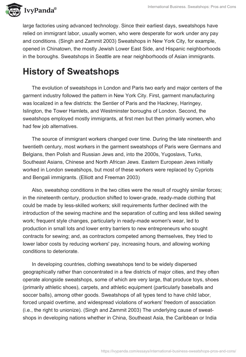 International Business. Sweatshops: Pros and Cons. Page 2