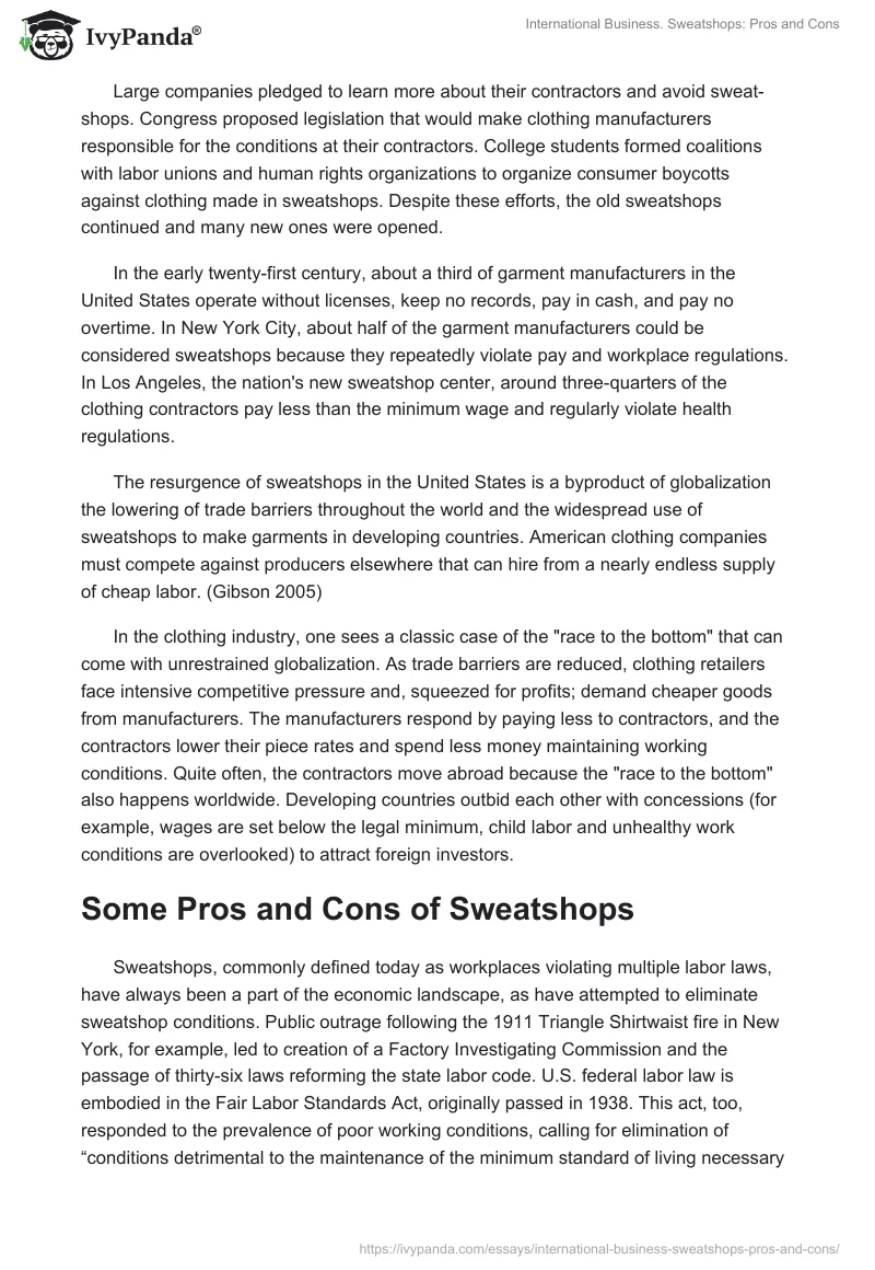 International Business. Sweatshops: Pros and Cons. Page 4