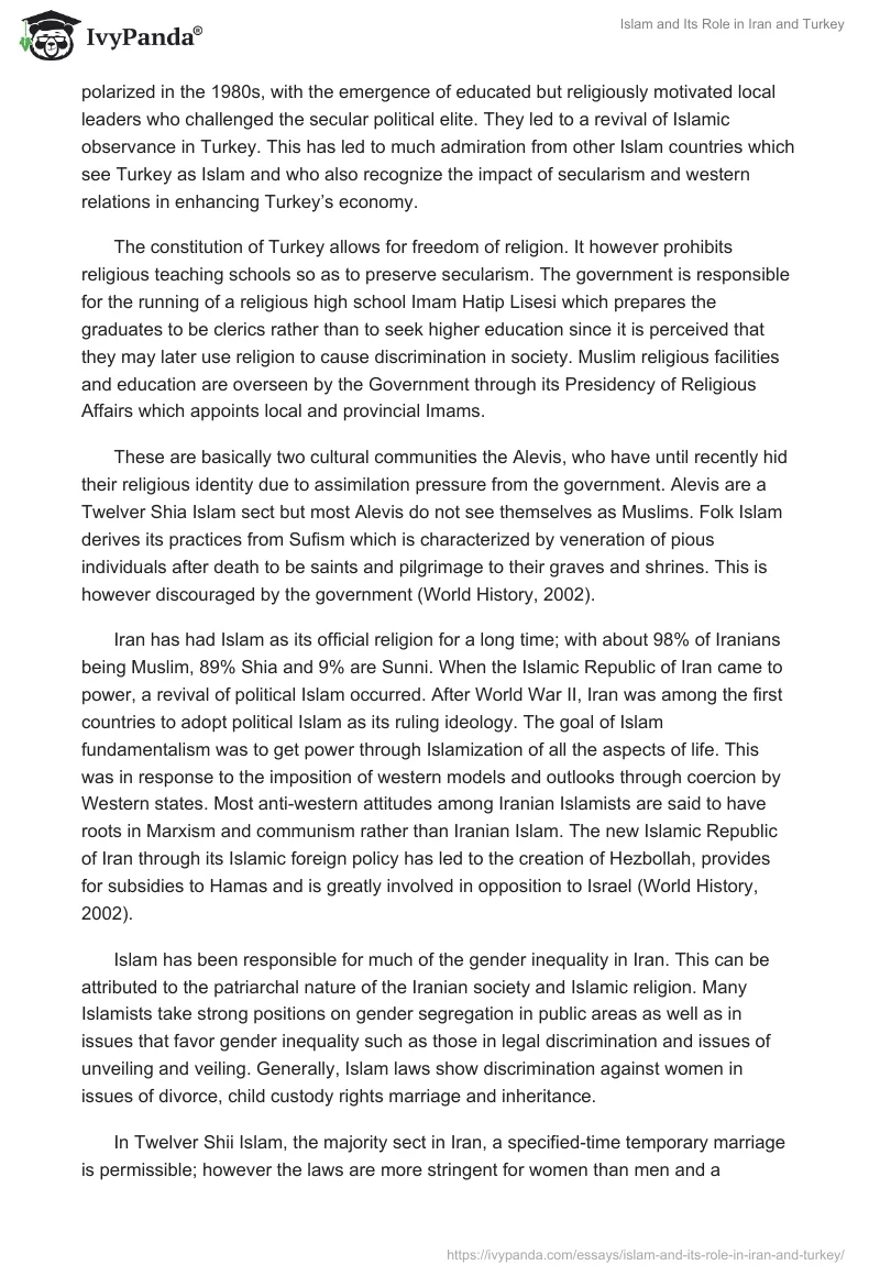 Islam and Its Role in Iran and Turkey. Page 2
