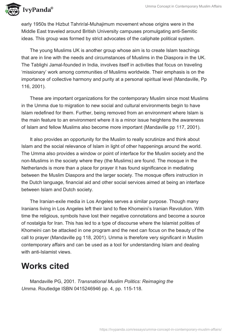 Umma Concept in Contemporary Muslim Affairs. Page 2
