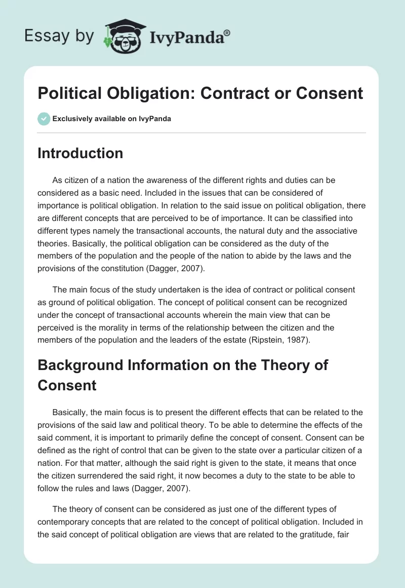 Political Obligation: Contract or Consent. Page 1
