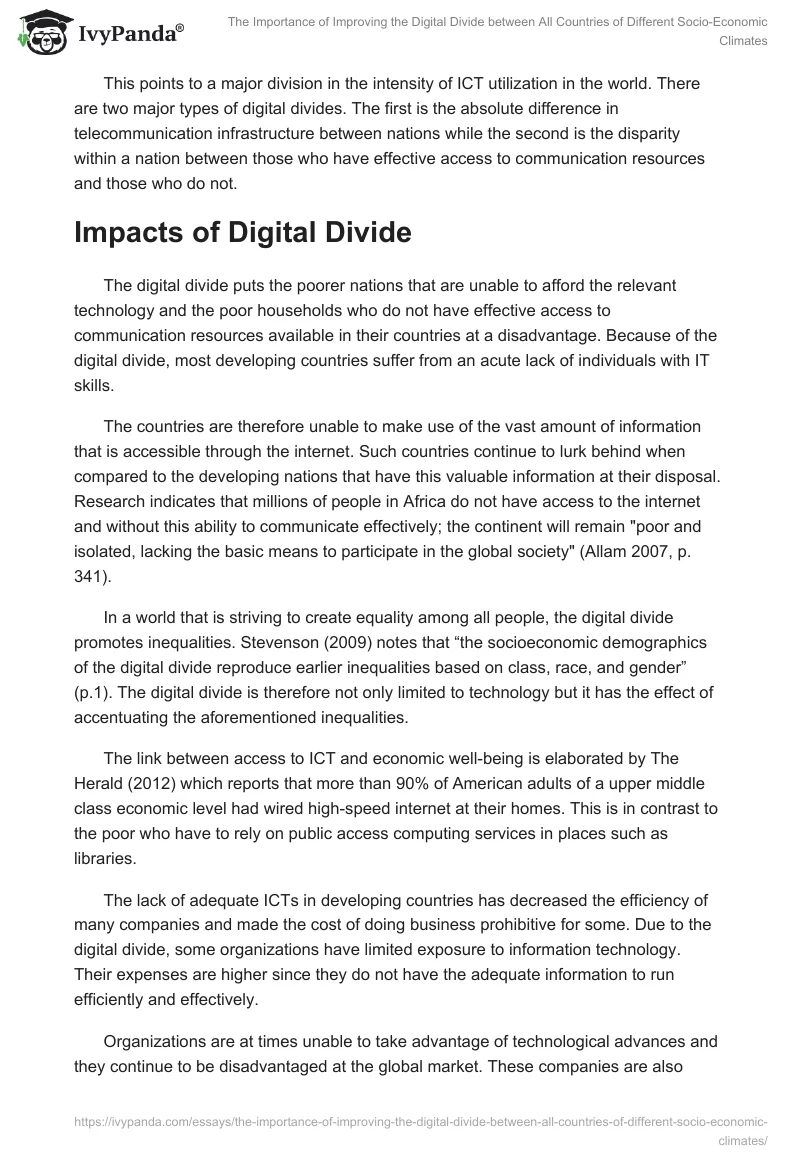 The Importance of Improving the Digital Divide between All Countries of Different Socio-Economic Climates. Page 2