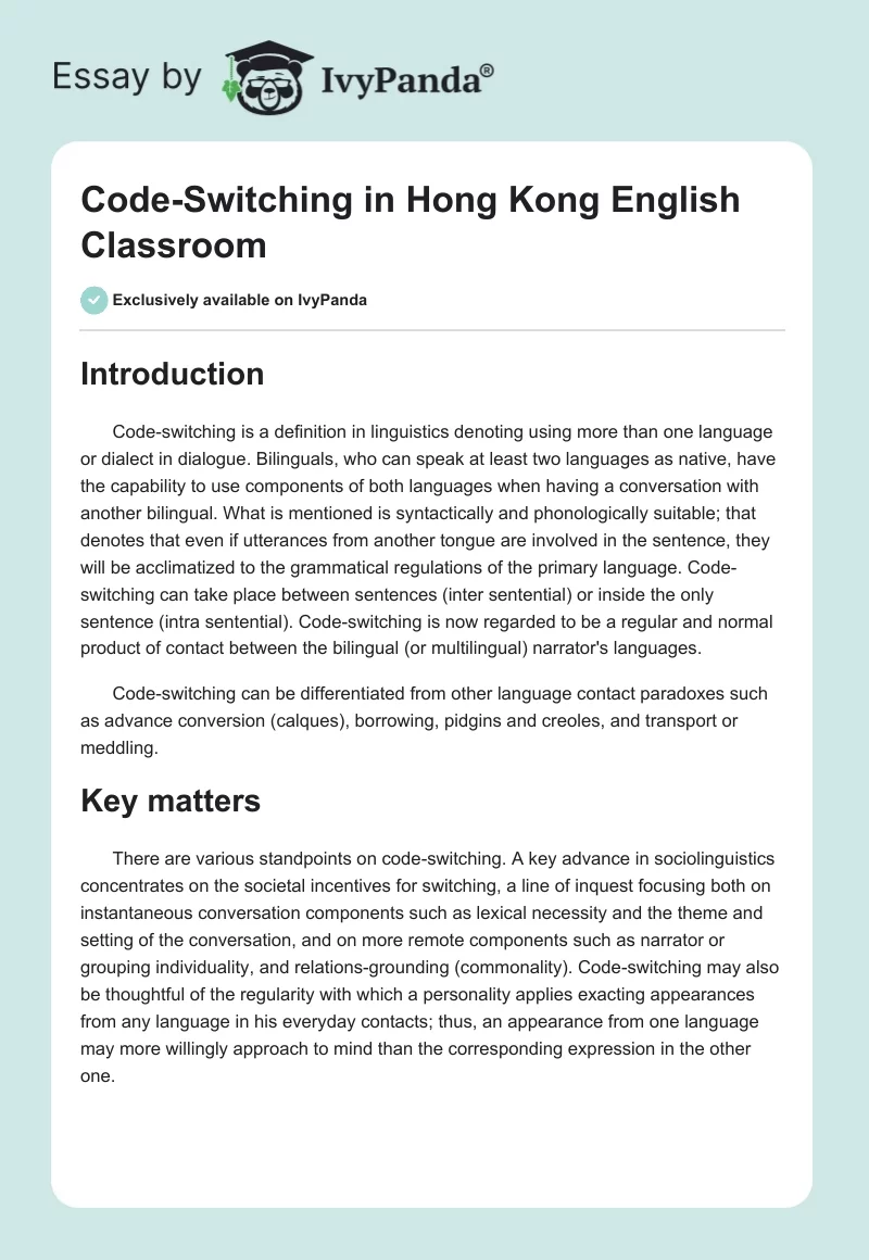 Code-Switching in Hong Kong English Classroom. Page 1