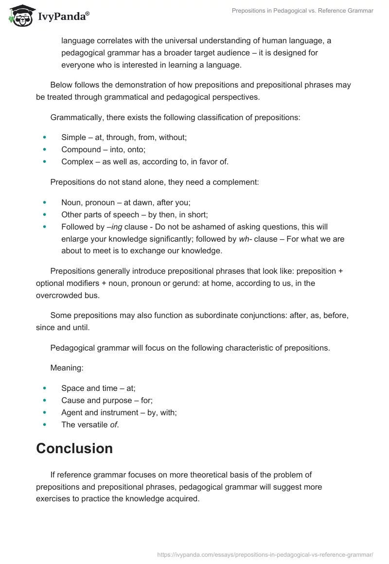 Prepositions in Pedagogical vs. Reference Grammar. Page 3