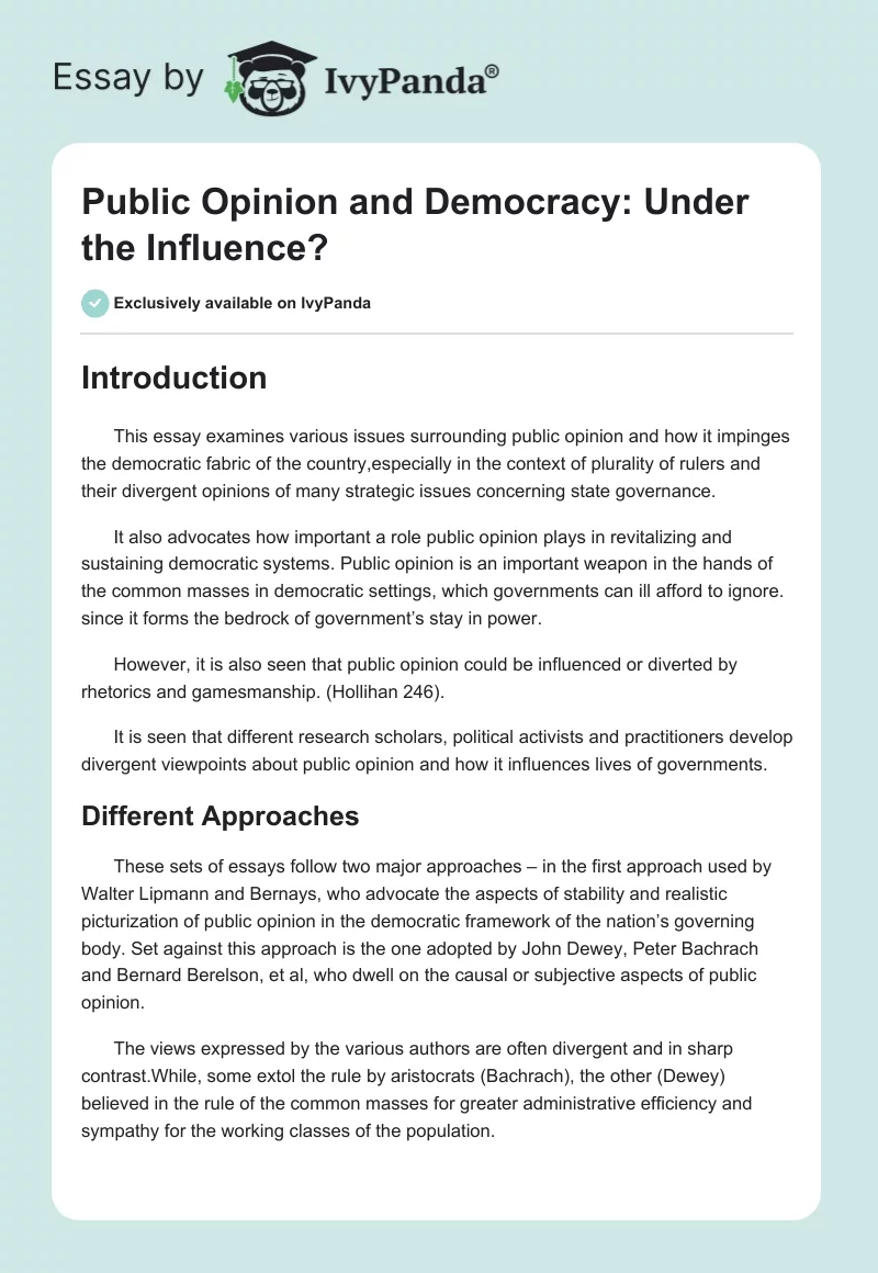 Public Opinion and Democracy: Under the Influence?. Page 1