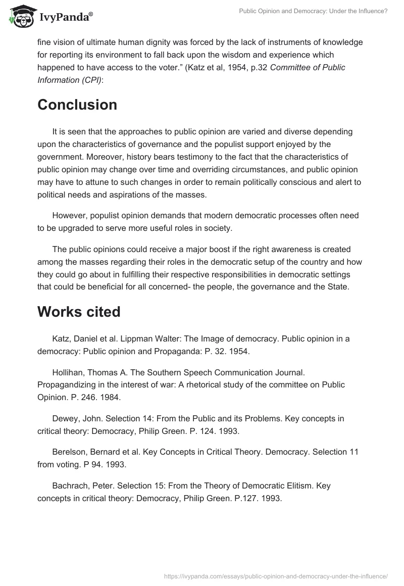 Public Opinion and Democracy: Under the Influence?. Page 4