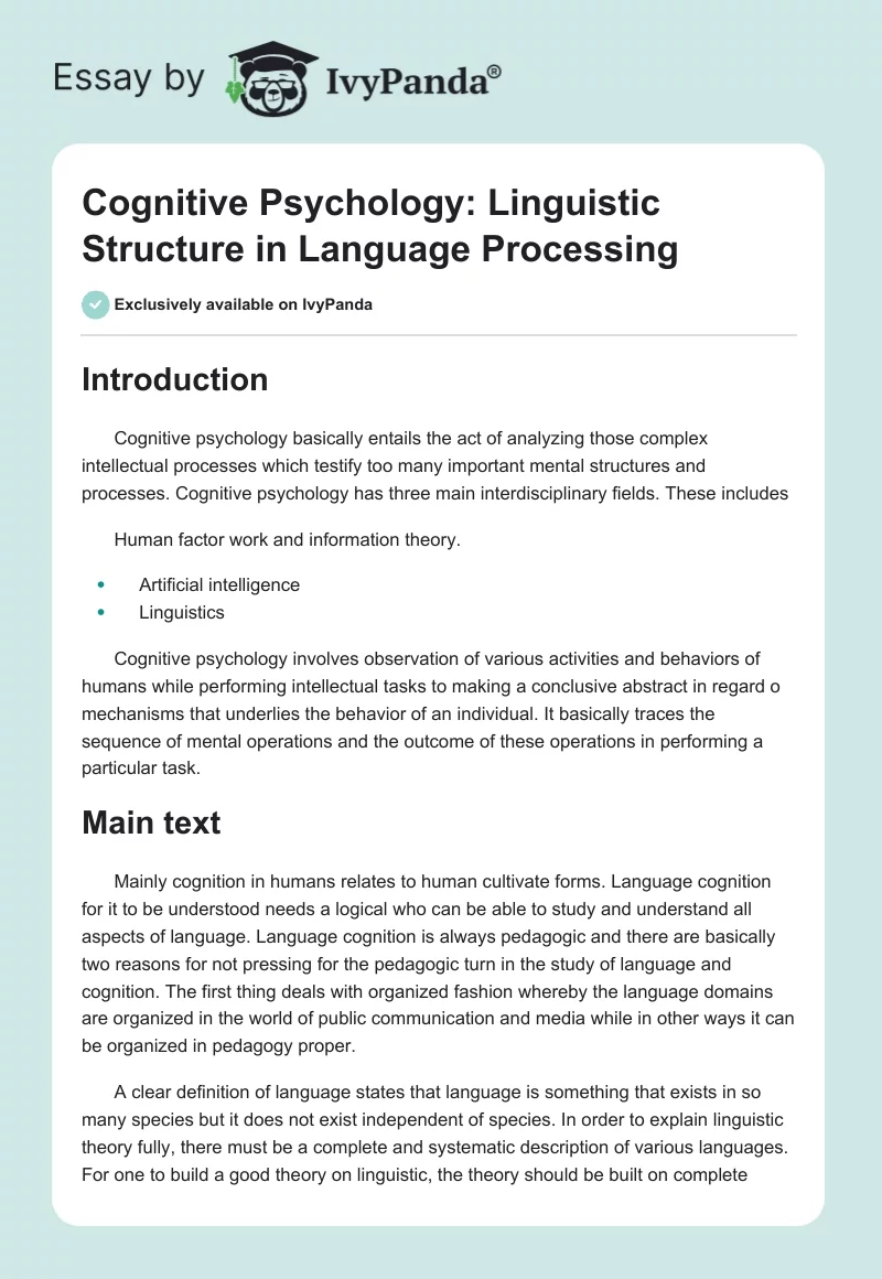 Cognitive Psychology: Linguistic Structure in Language Processing. Page 1