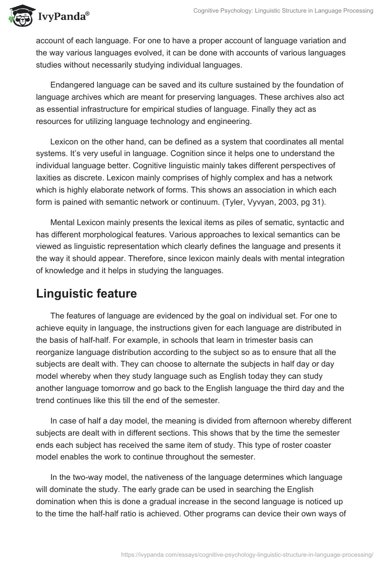 Cognitive Psychology: Linguistic Structure in Language Processing. Page 2