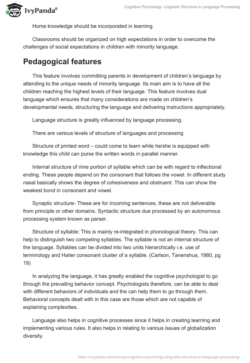 Cognitive Psychology: Linguistic Structure in Language Processing. Page 4