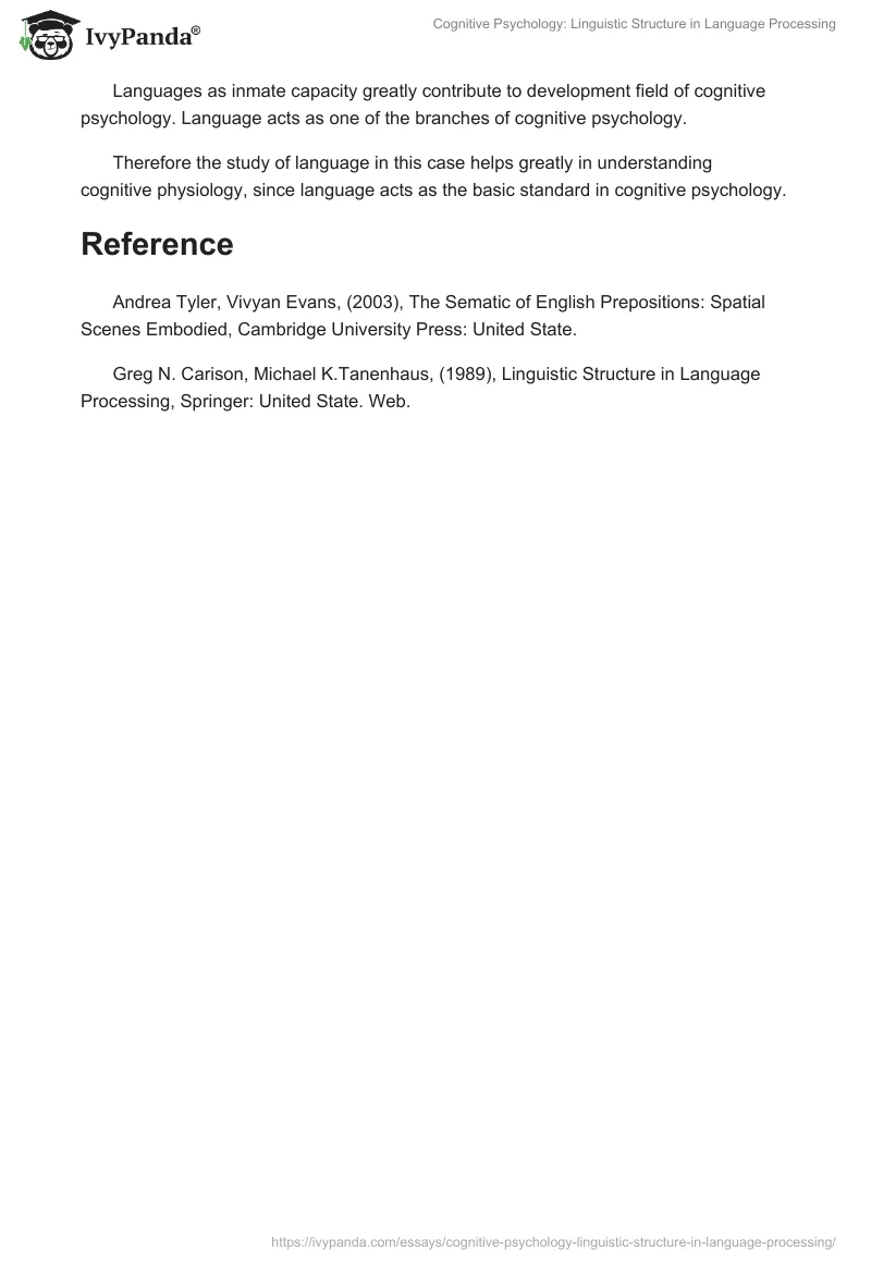 Cognitive Psychology: Linguistic Structure in Language Processing. Page 5