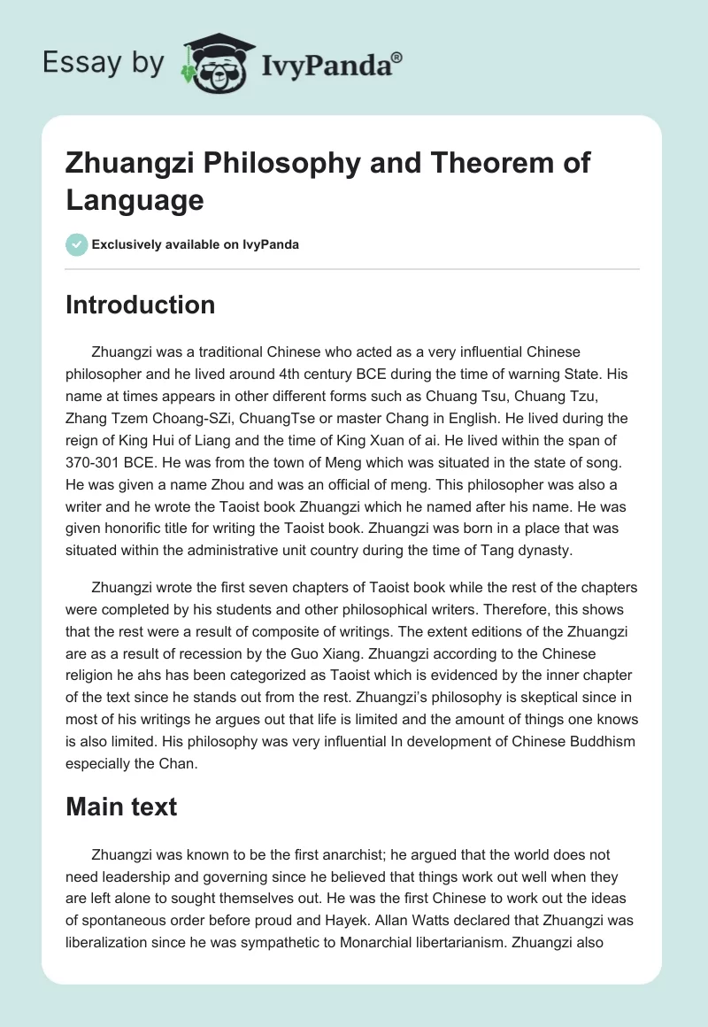 Zhuangzi Philosophy and Theorem of Language. Page 1