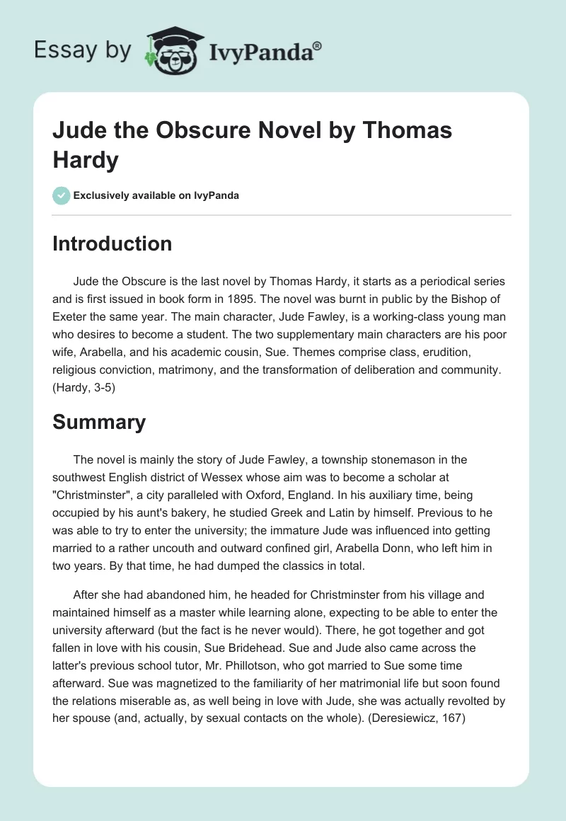 "Jude the Obscure" Novel by Thomas Hardy. Page 1