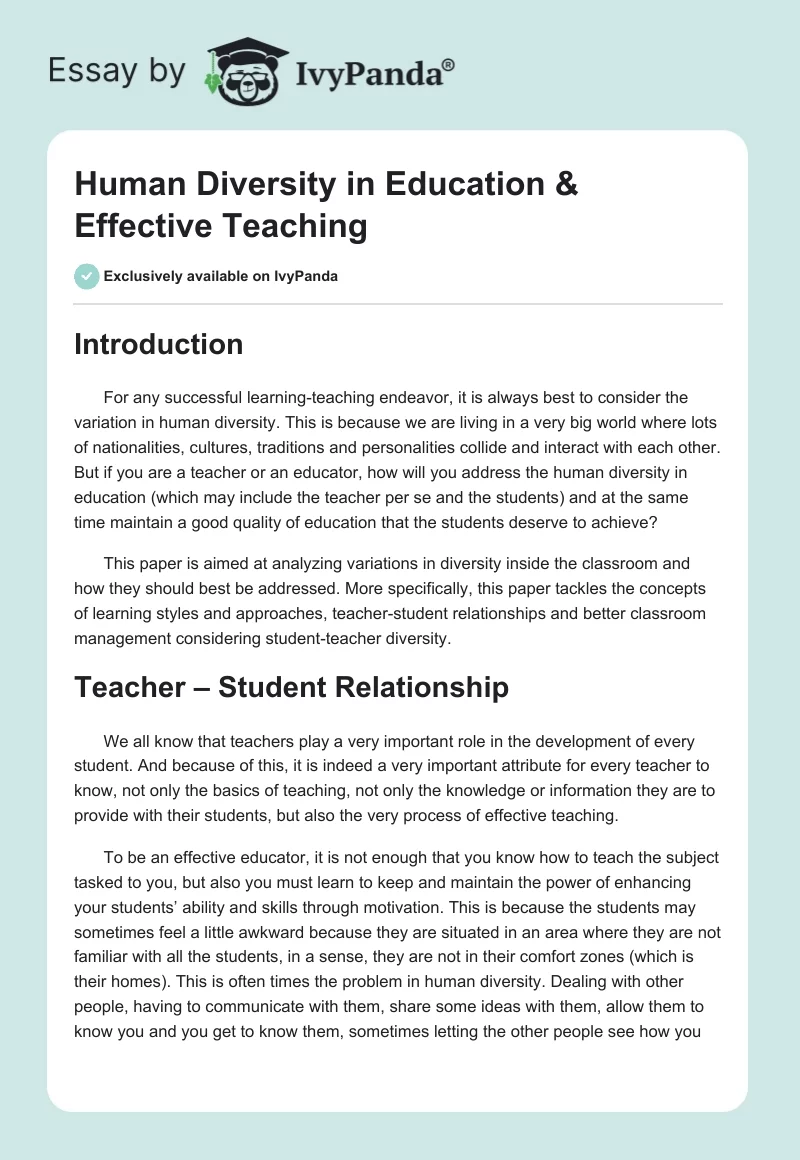 Human Diversity in Education & Effective Teaching. Page 1