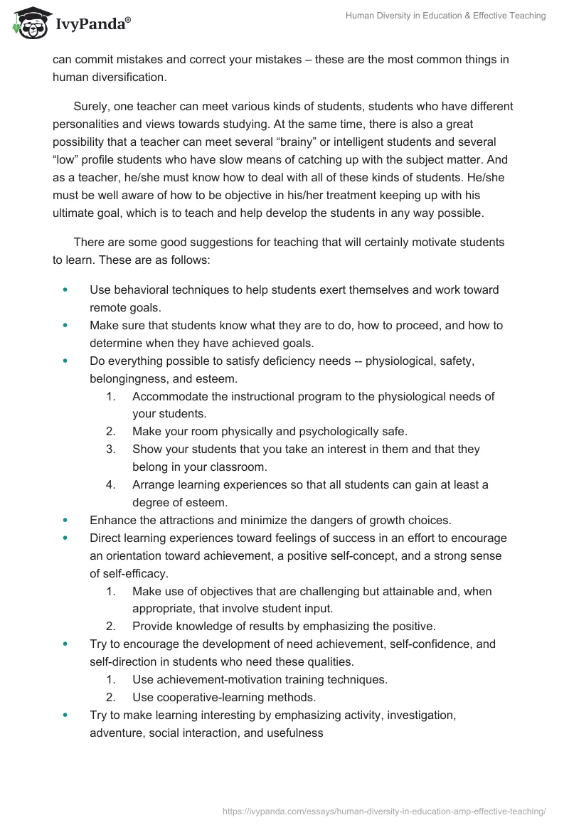 Human Diversity in Education & Effective Teaching. Page 2