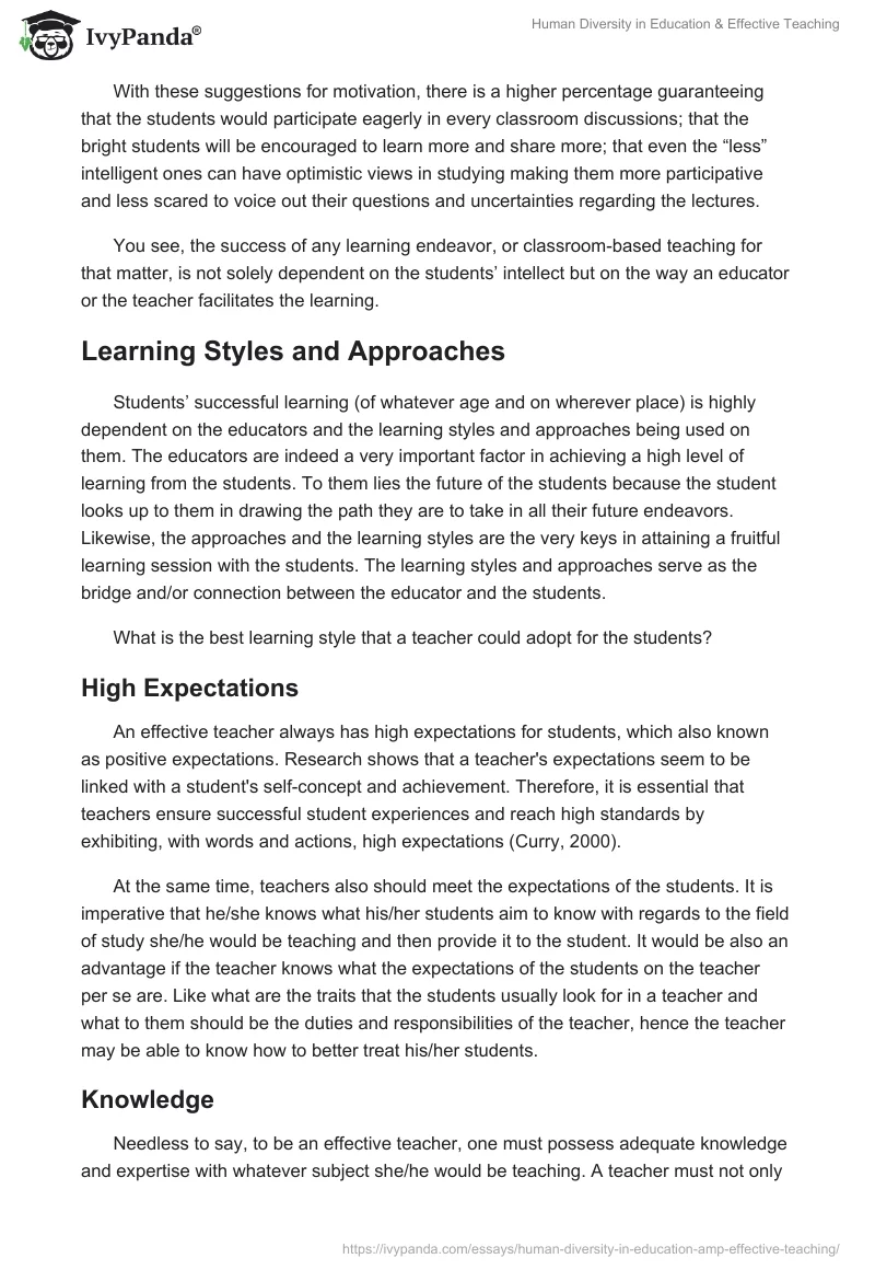 Human Diversity in Education & Effective Teaching. Page 3