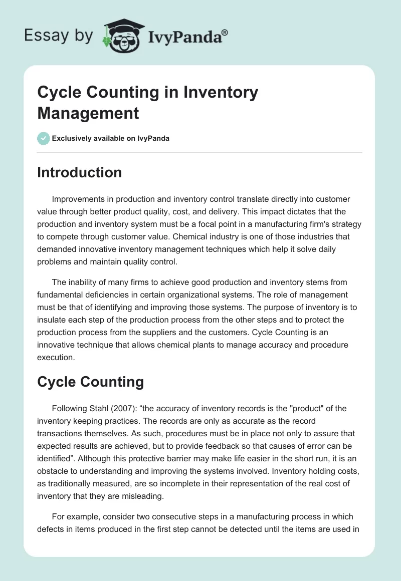 Cycle Counting in Inventory Management. Page 1