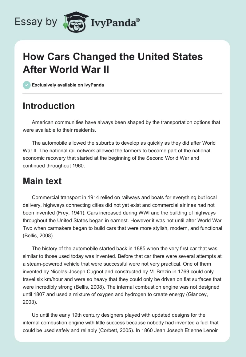 How Cars Changed the United States After World War II. Page 1
