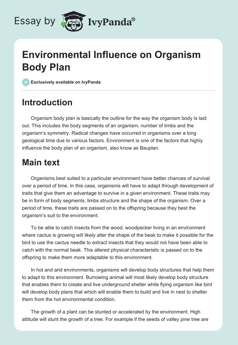 Environmental Influence on Organism Body Plan. Page 1