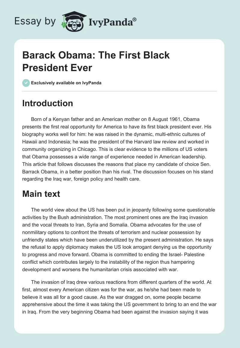 Barack Obama: The First Black President Ever. Page 1