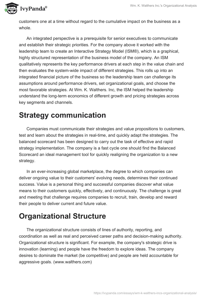 Wm. K. Walthers Inc.'s Organizational Analysis. Page 2