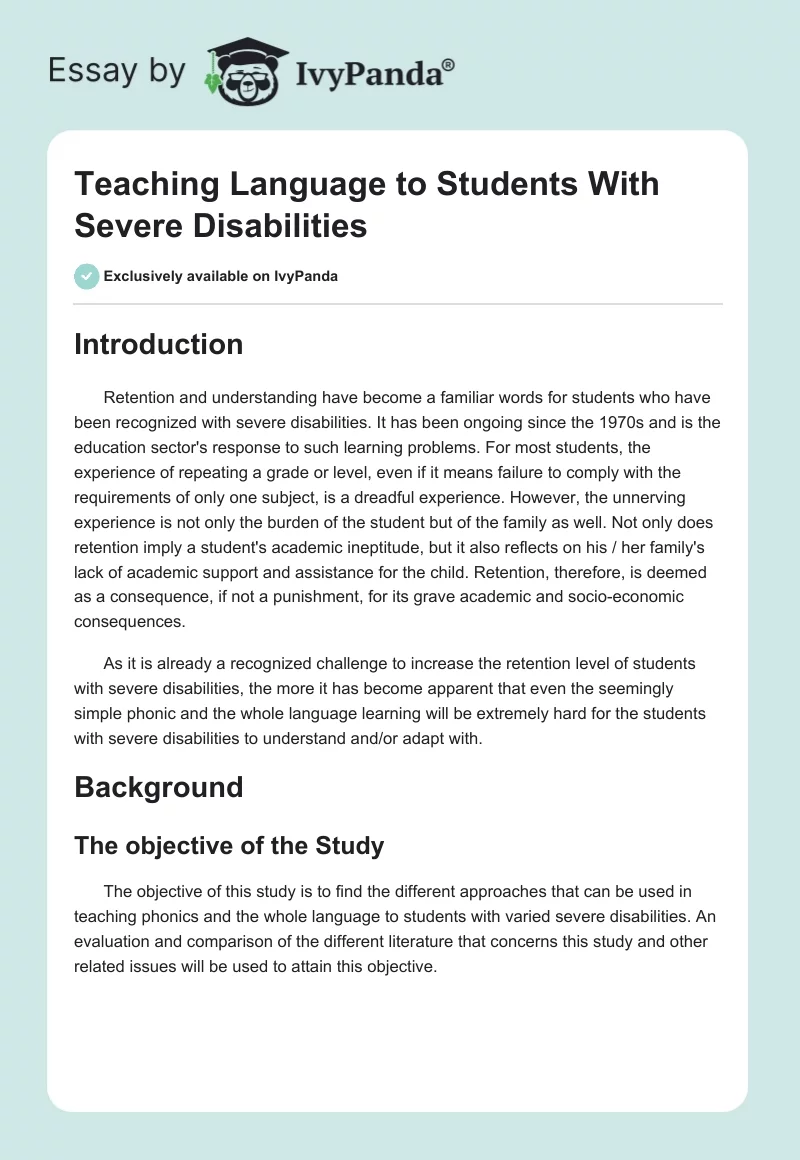 Teaching Language to Students With Severe Disabilities. Page 1