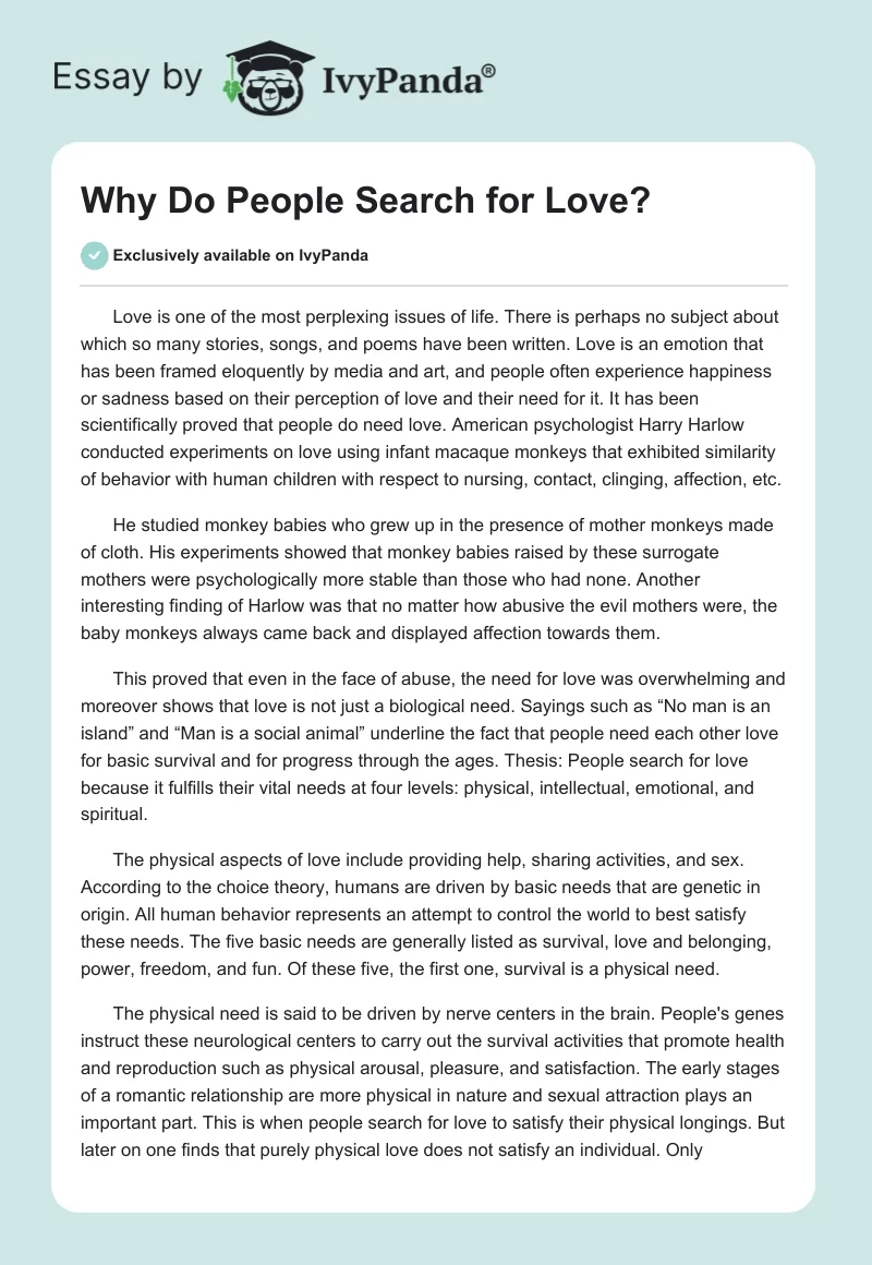 Why Do People Search for Love?. Page 1