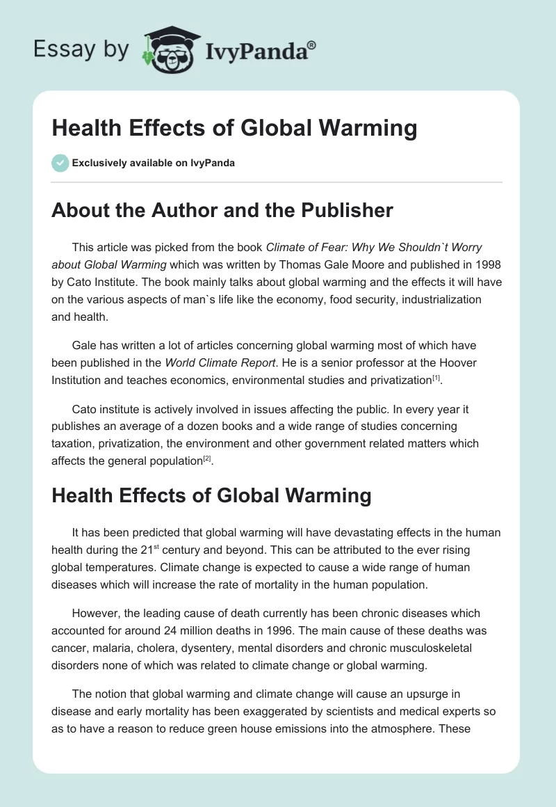 Health Effects of Global Warming. Page 1