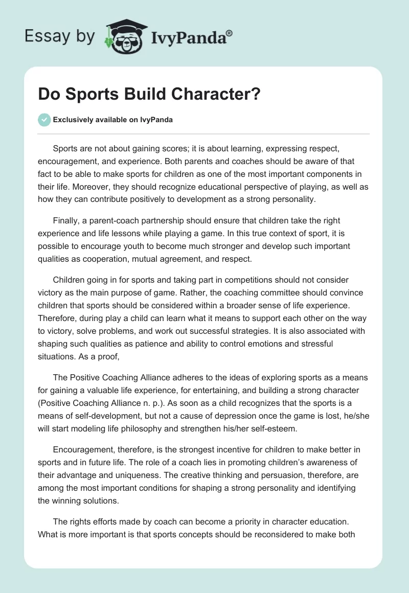 Do Sports Build Character?. Page 1