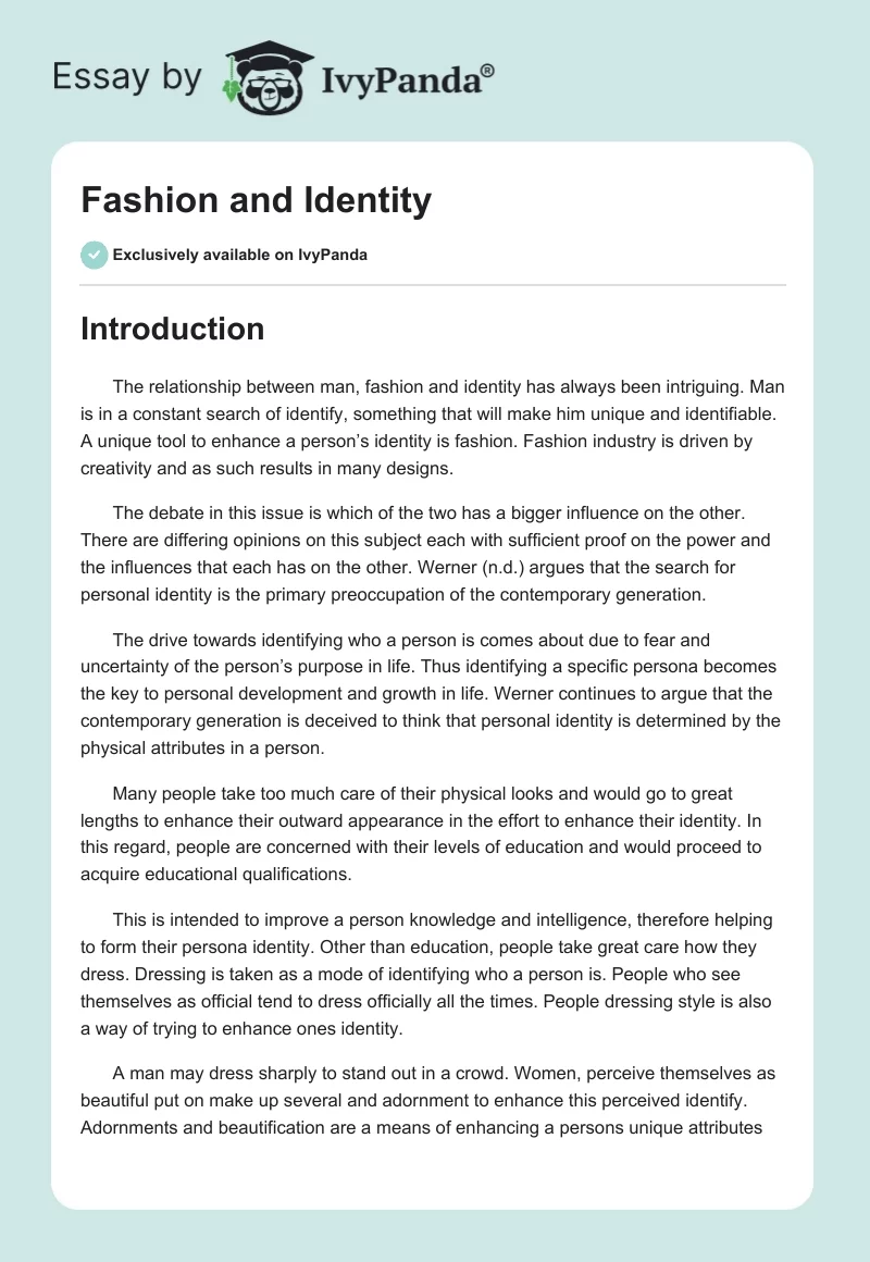 Fashion and Identity. Page 1