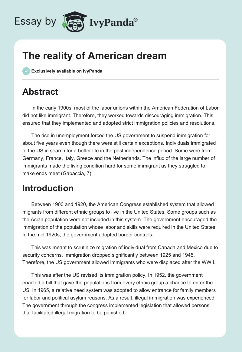 american dream research paper
