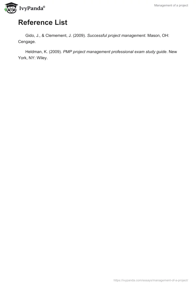 Management of a project. Page 3