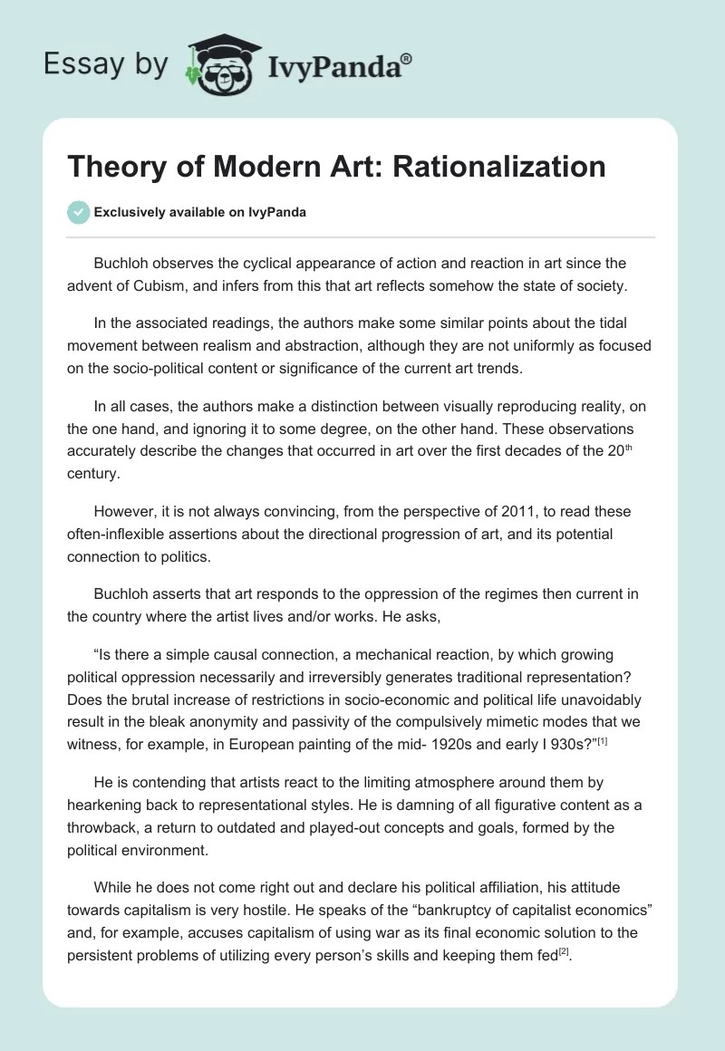 Theory of Modern Art: Rationalization. Page 1