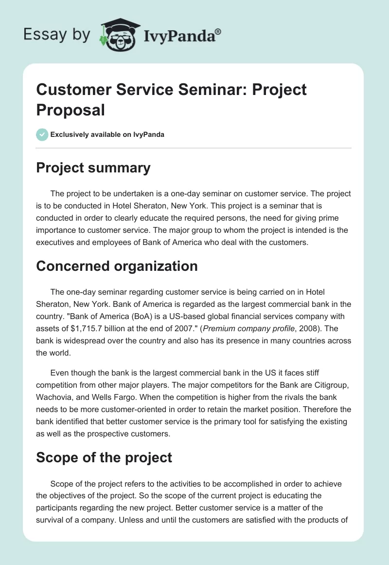 Customer Service Seminar: Project Proposal. Page 1