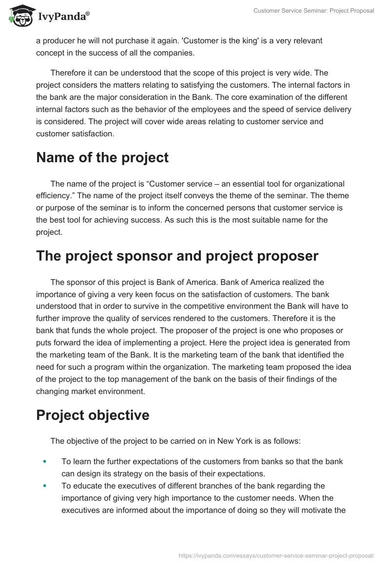 Customer Service Seminar: Project Proposal. Page 2