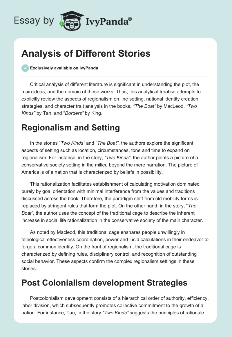 Analysis of Different Stories. Page 1