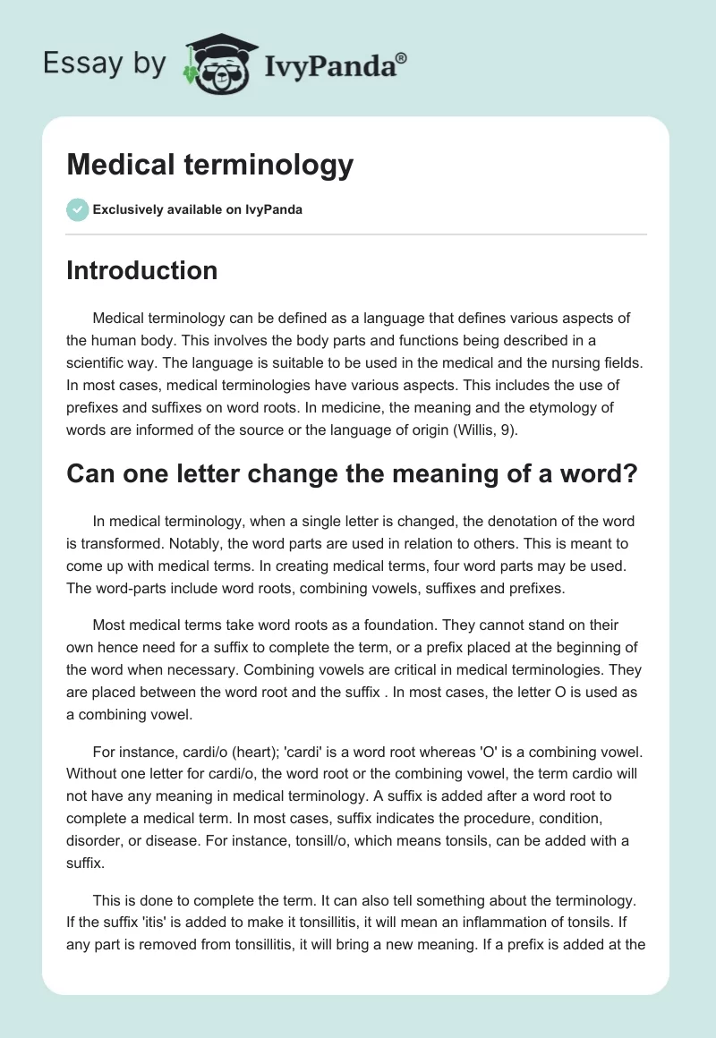 medical terminology case study examples