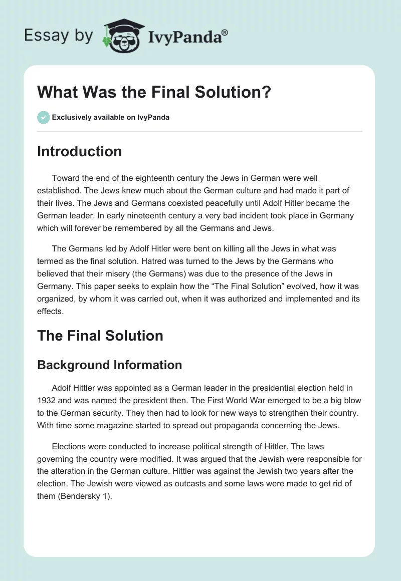 What Was the Final Solution?. Page 1