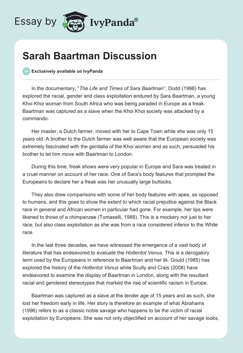 Sarah Baartman Discussion. Page 1