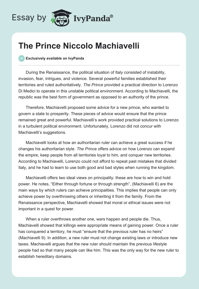 The Prince Niccolo Machiavelli. Page 1