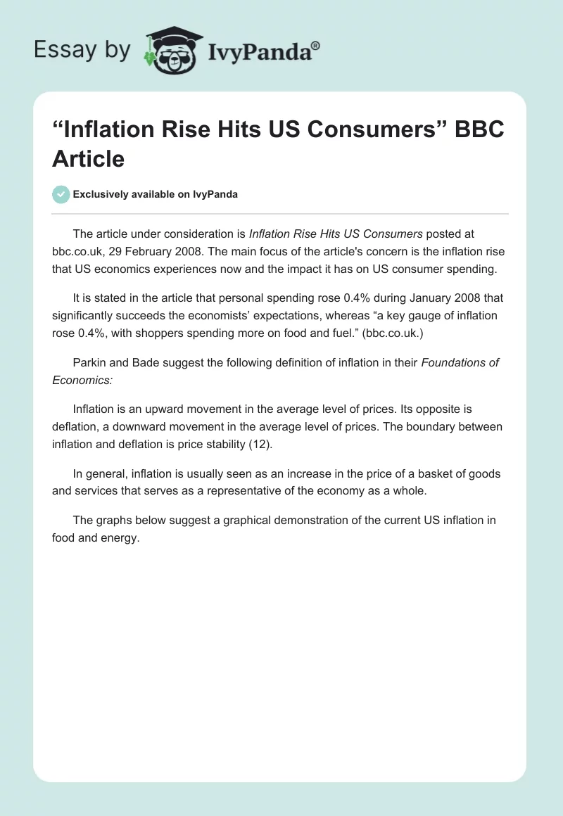 “Inflation Rise Hits US Consumers” BBC Article. Page 1