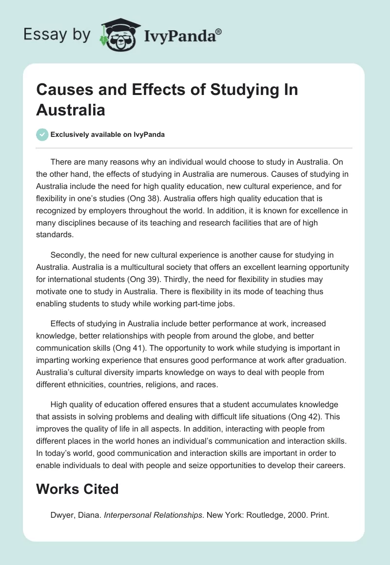 Causes and Effects of Studying In Australia. Page 1