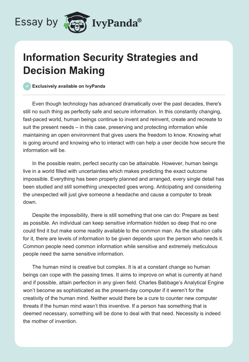 Information Security Strategies and Decision Making. Page 1