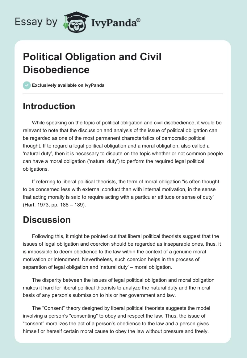 Political Obligation and Civil Disobedience. Page 1